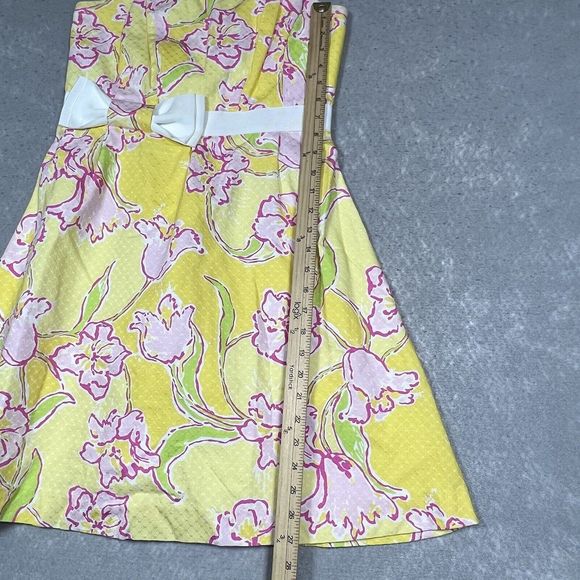 Lilly Pulitzer Dress Size 6 Yellow Pink Amberly Strapless Starfruit Day Floral - Picture 8 of 13